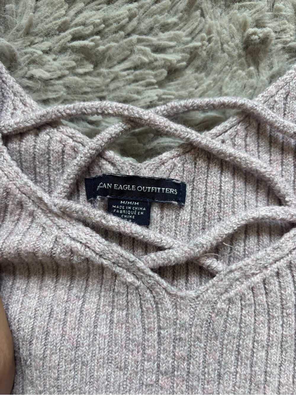 American Eagle V-Neck Strappy Knit Tank Top - Light Mauve medium - Picture 2 of 7